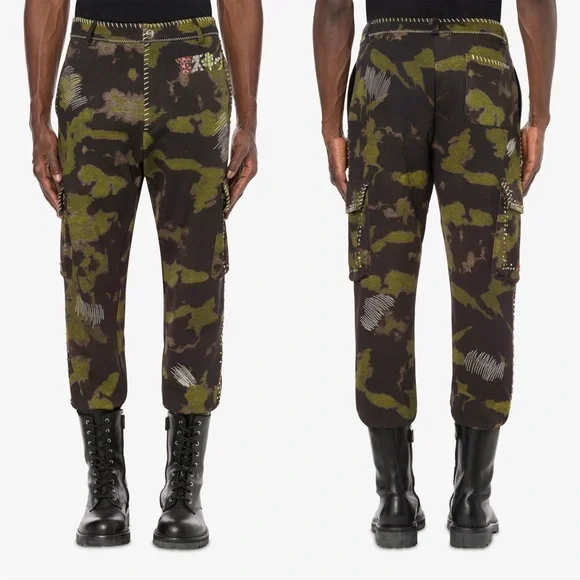 NWT MOSCHINO Katakana Embellished Camouflage Pants EU 58 or US 48 $1145 - Picture 1 of 5